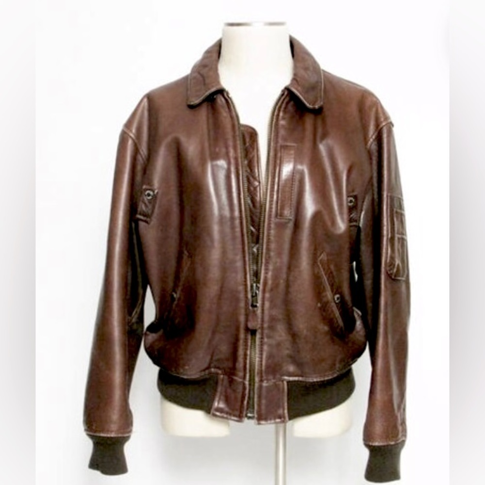 Men’s vintage type B-15 leather Avirex brown leather bomber jacket.
